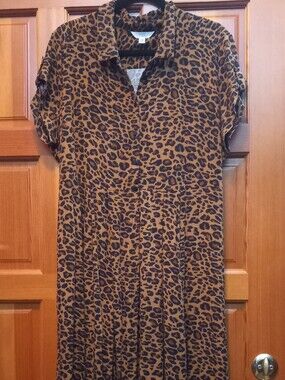 Leopard Print Short-Sleeve Dress Brown/Black
